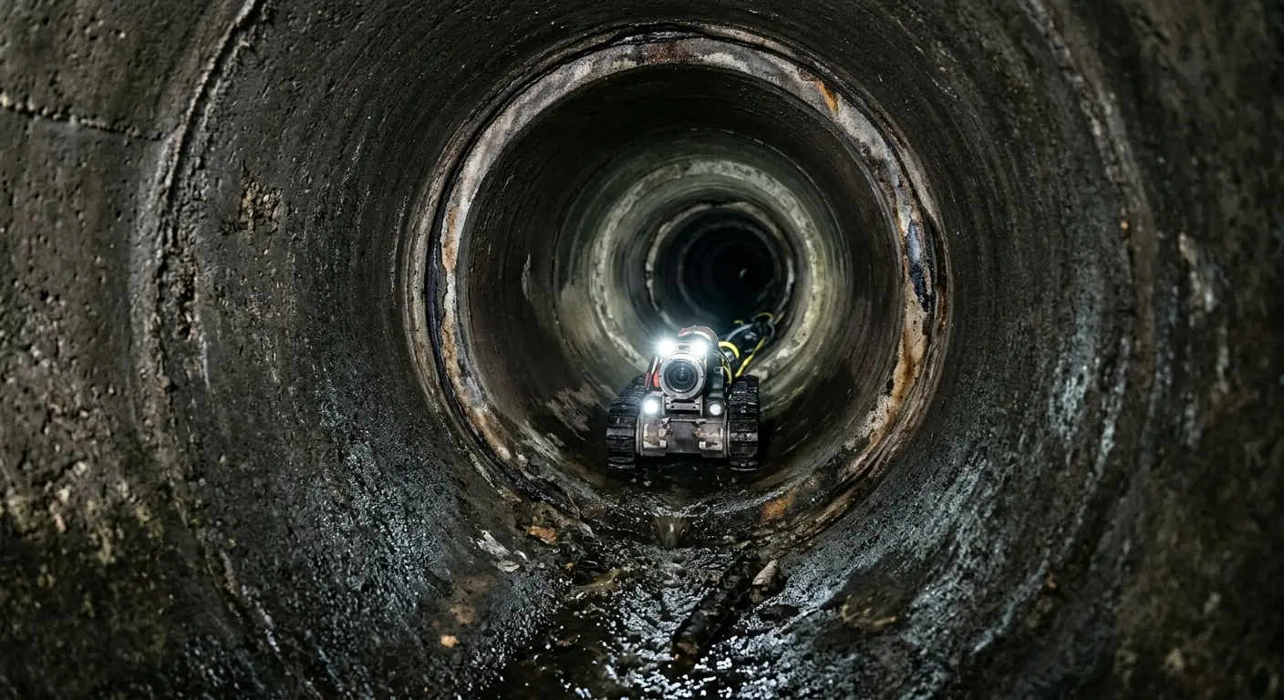 Robotic sewer camera inspecting pipe interior for Drain Snake Service in Crandall